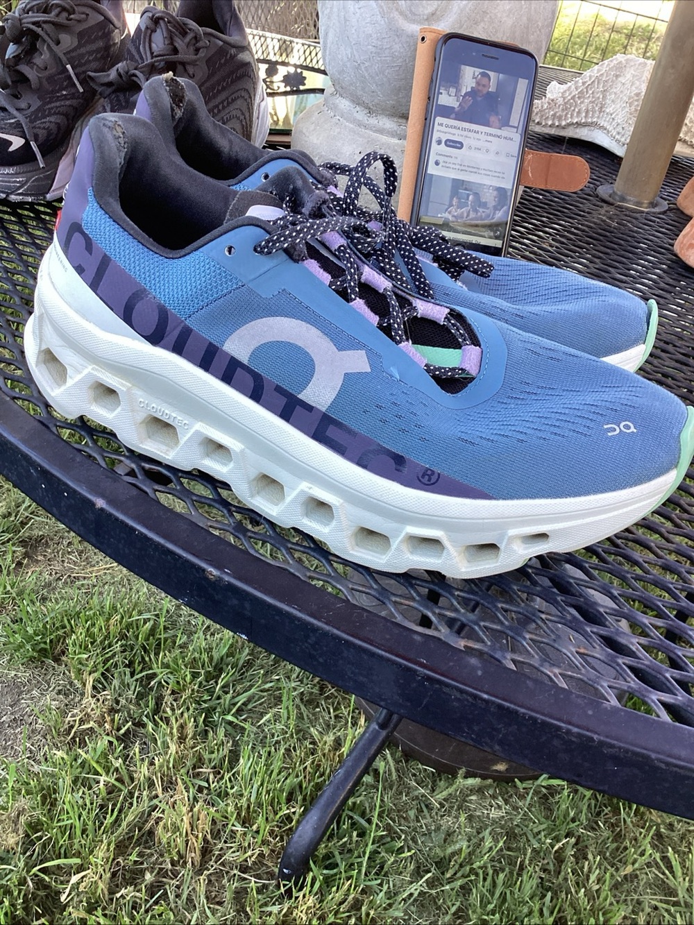 On Running purple and blue trainers
